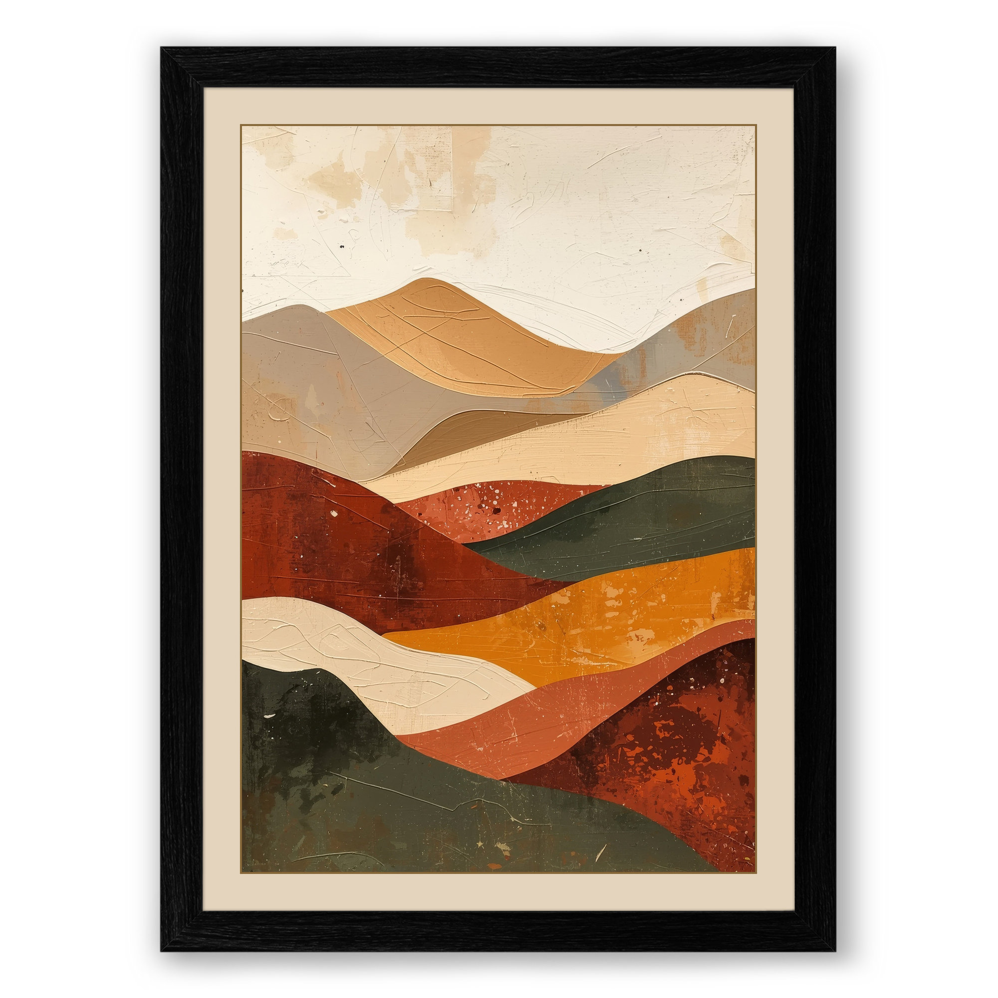 Mountains in Earth Tones Minimalist Framed Wall Art Print Ready to Hang