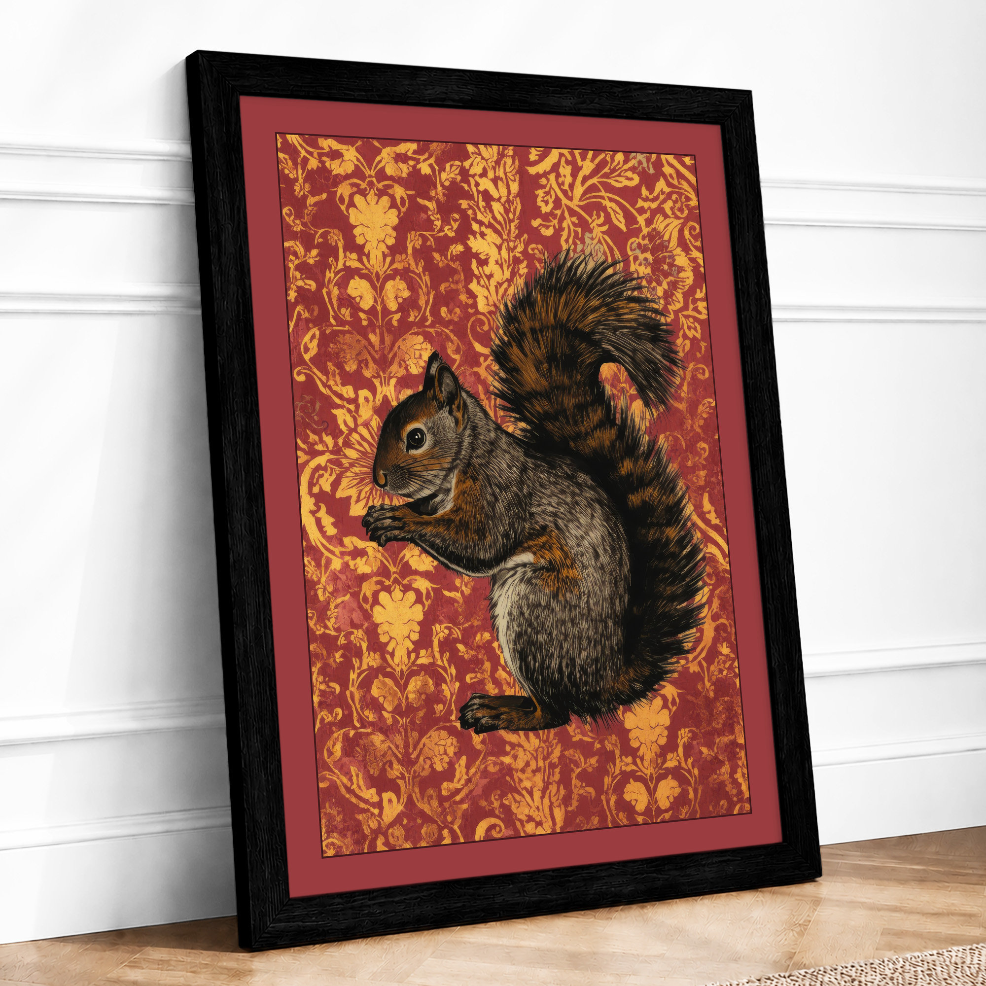 Ornate Squirrel Study Vintage Framed Wall Art Print Home Decor Ready to Hang