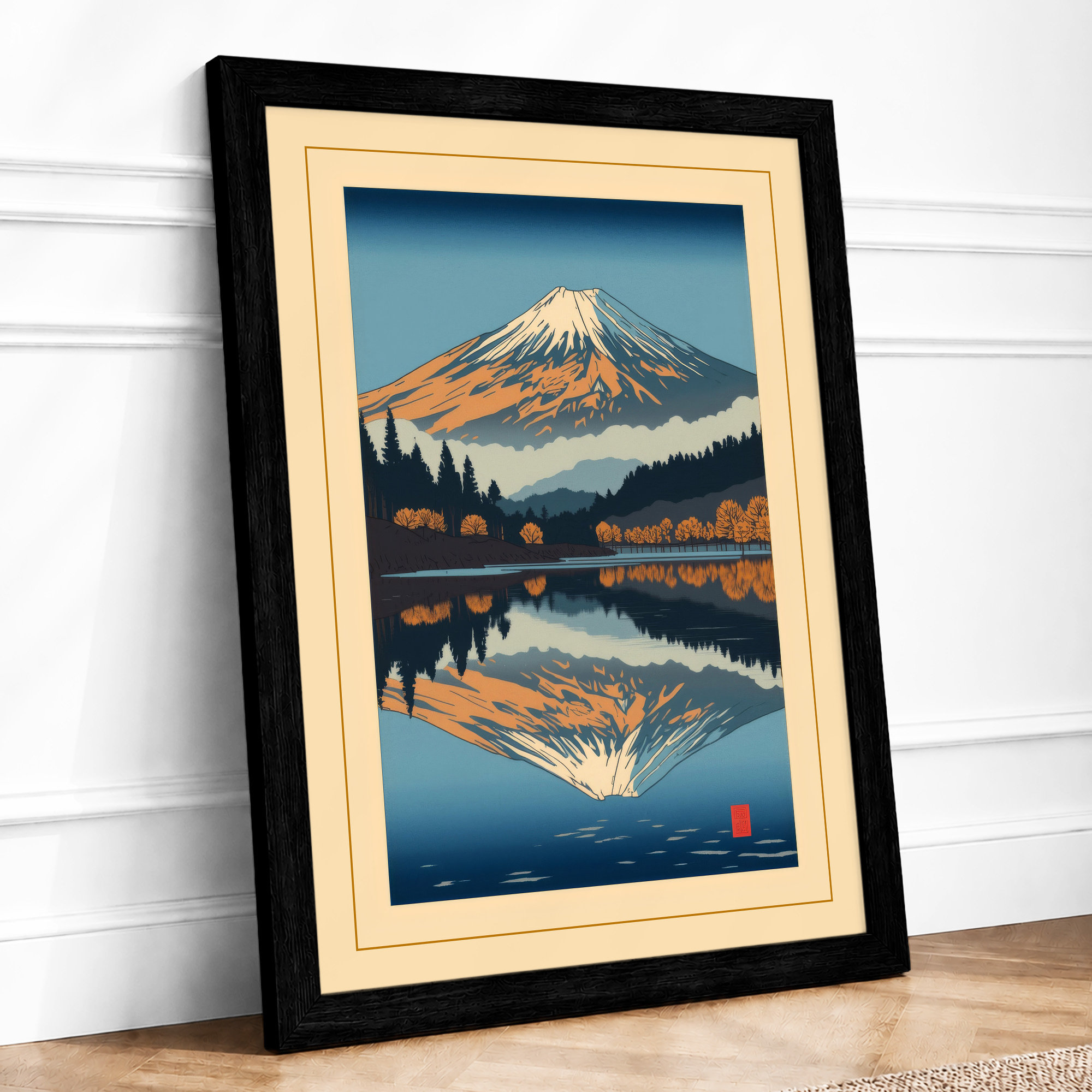 Mount Fuji Reflected Japandi Framed Wall Art Print Home Decor Ready to Hang